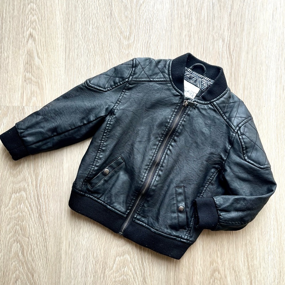 RIVER ISLAND⚡️Super Cute Black Leather Jacket_2-3T